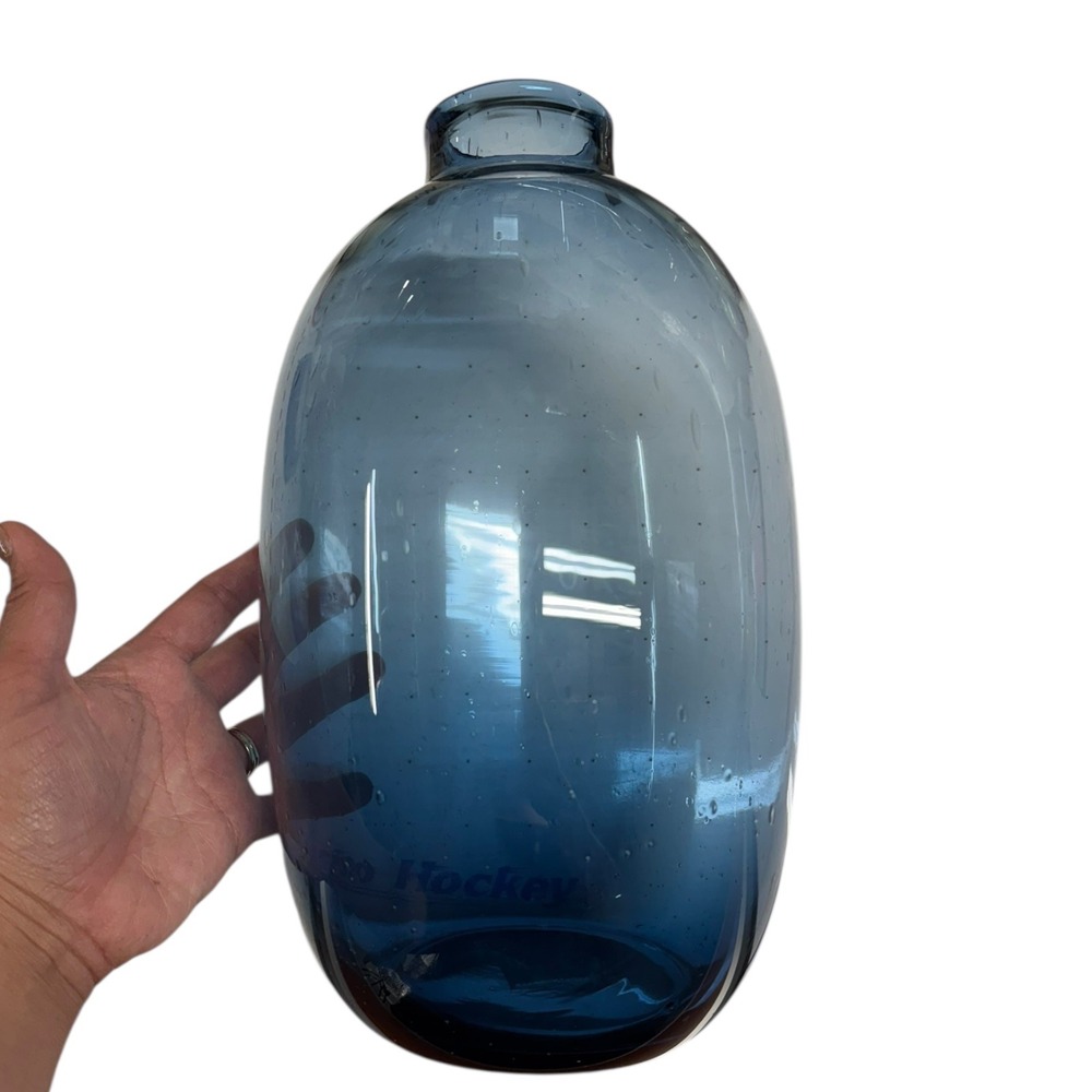 Pier 1 Decorative Vase Blue Glass Bottle Unique Shape Home Decor 11" Tall WP72Q